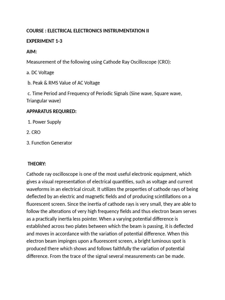 Electrical Instrumentation Lab Experiments | PDF | Amplitude | Voltage