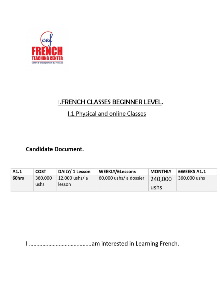 French Adapted Tuition Fee to Your Ability | PDF