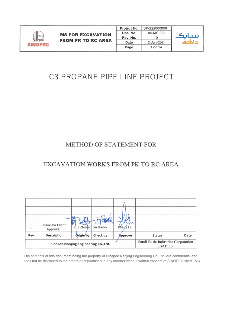 Excavation Method Statement for C3 Pipeline | PDF