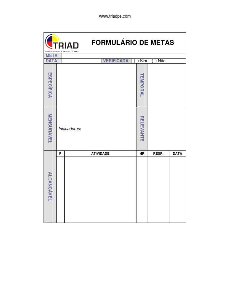 Formulário de Metas e Indicadores | PDF