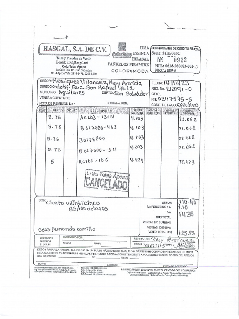 Ccf 0922 Hasgal, s.a. de c.V. | PDF