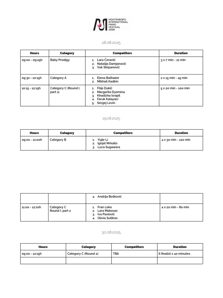 2025 Competition Schedule and Details | PDF