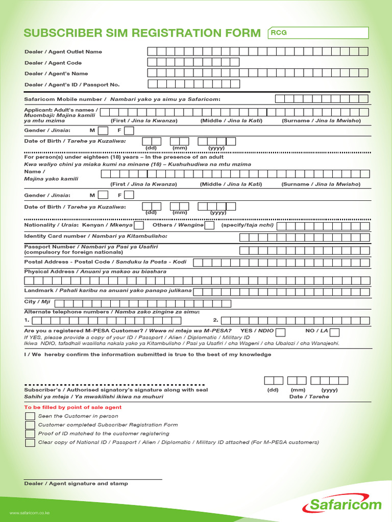 Safaricom SIM Registration Form | PDF | Authentication | Access Control