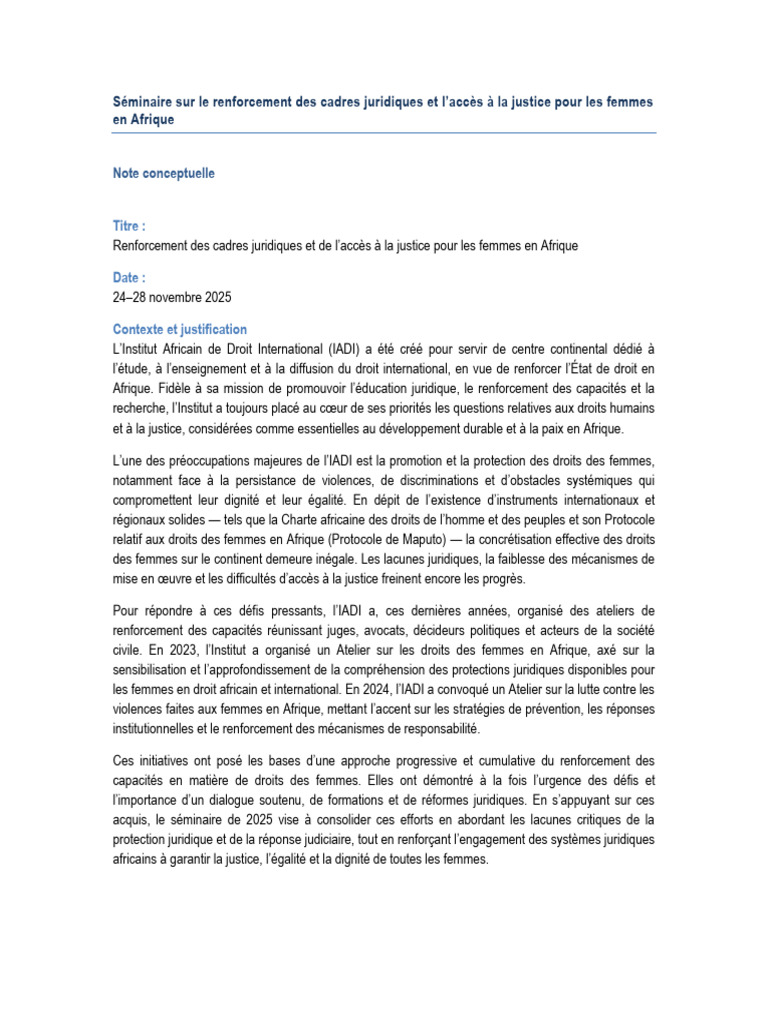 Séminaire sur la justice pour femmes en Afrique | PDF | Justice | Crime ...