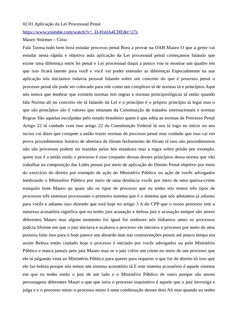 Aplicação da Lei Processual Penal | PDF | Crimes | Crime e Violência