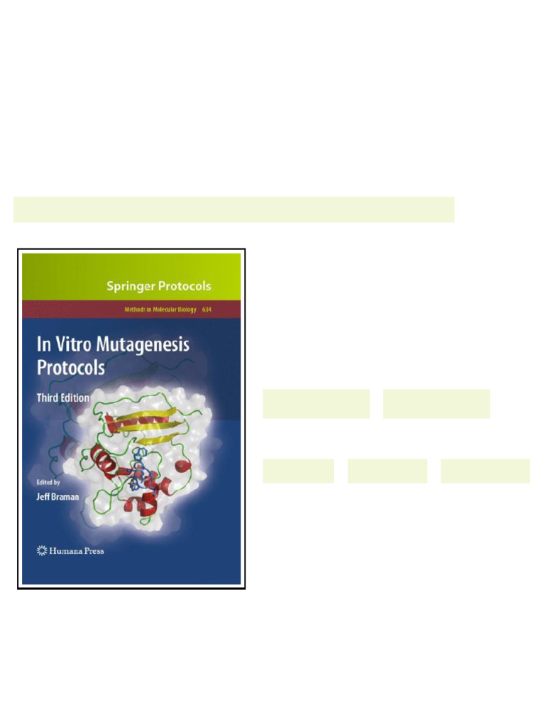 In Vitro Mutagenesis Protocols Third Edition Miguel Alcalde (Auth ...