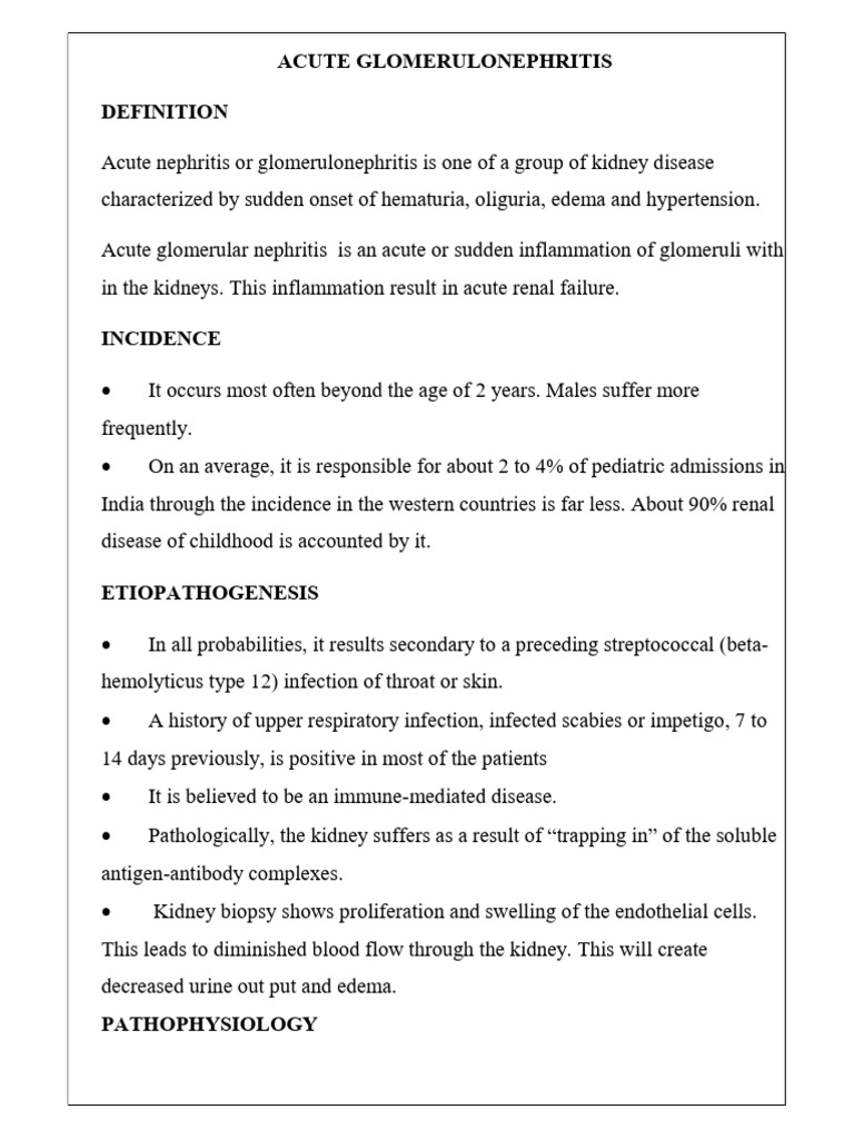 Acute Glomerulonephritis Overview | PDF | Diseases And Disorders ...