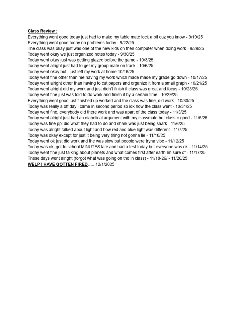 Class Review: Weekly Reflections | PDF