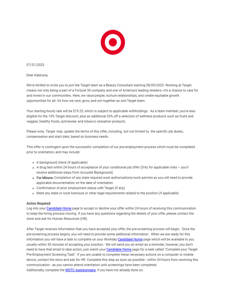 Congratulations+ +Target+Offer+Letter+2023!07!31 | PDF