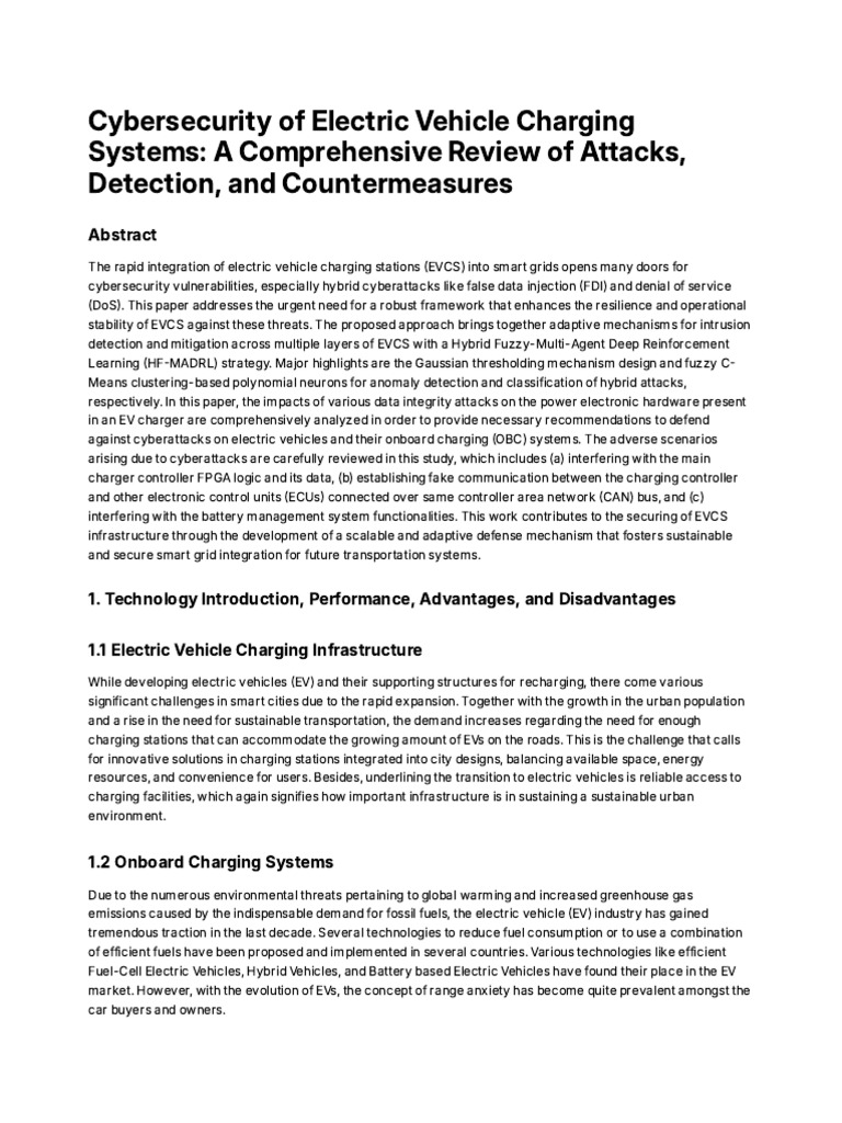 Cybersecurity Framework for EV Charging Systems | PDF | Electric ...