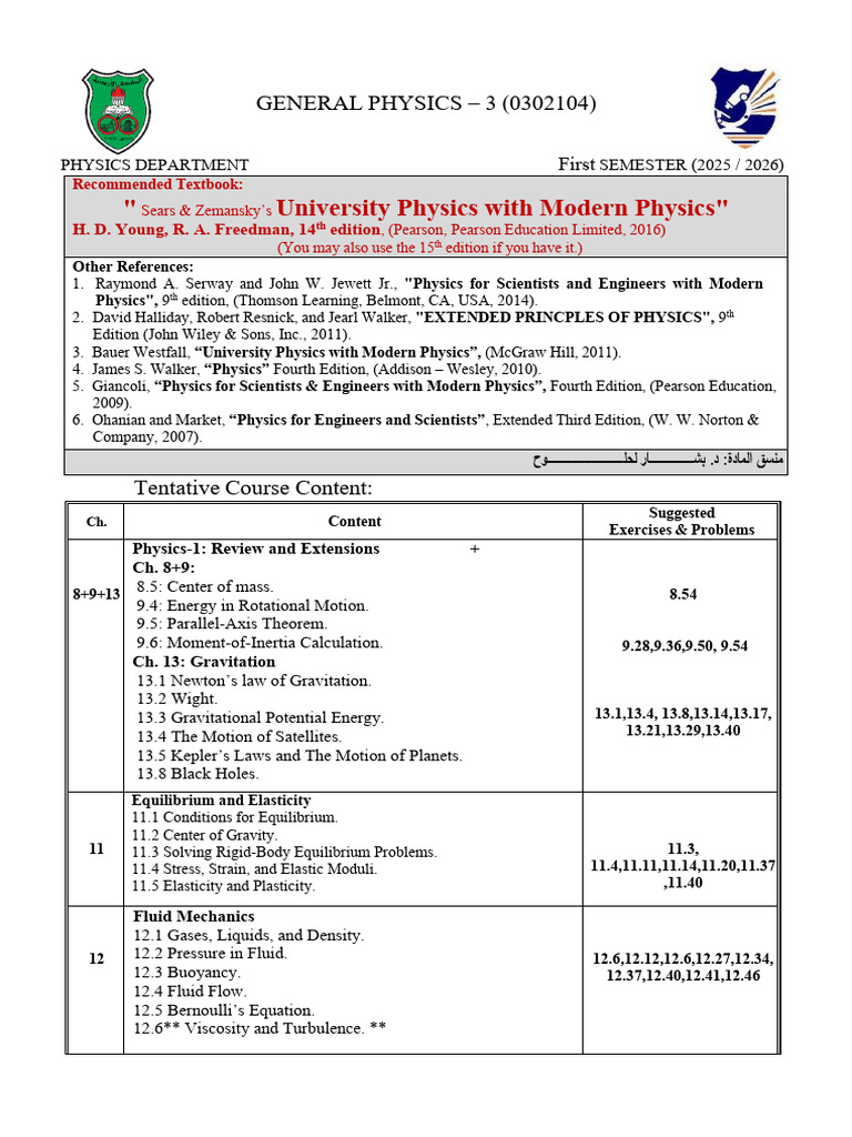 General Physics Course Outline 2025 | PDF | Temperature | Waves