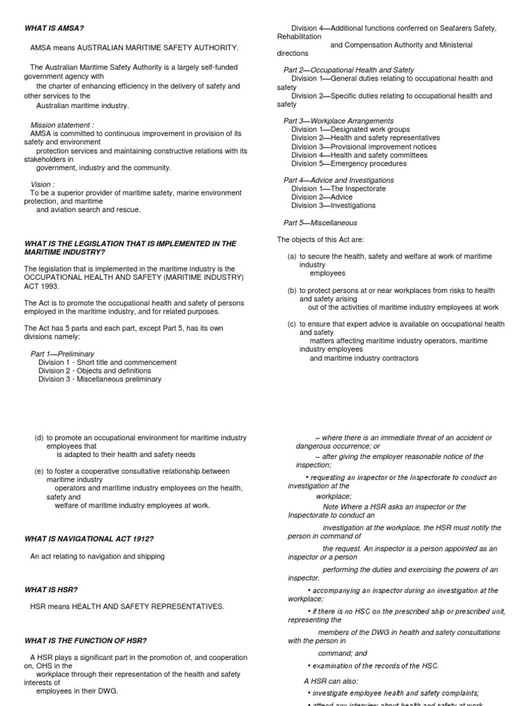 What is Amsa Shipping Occupational Safety And Health