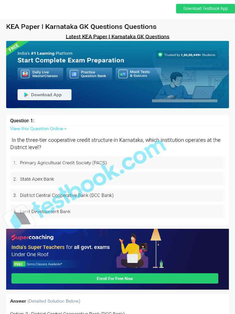 Kea Paper I Karnataka GK Questions 694fce846ae044947e943fab | PDF