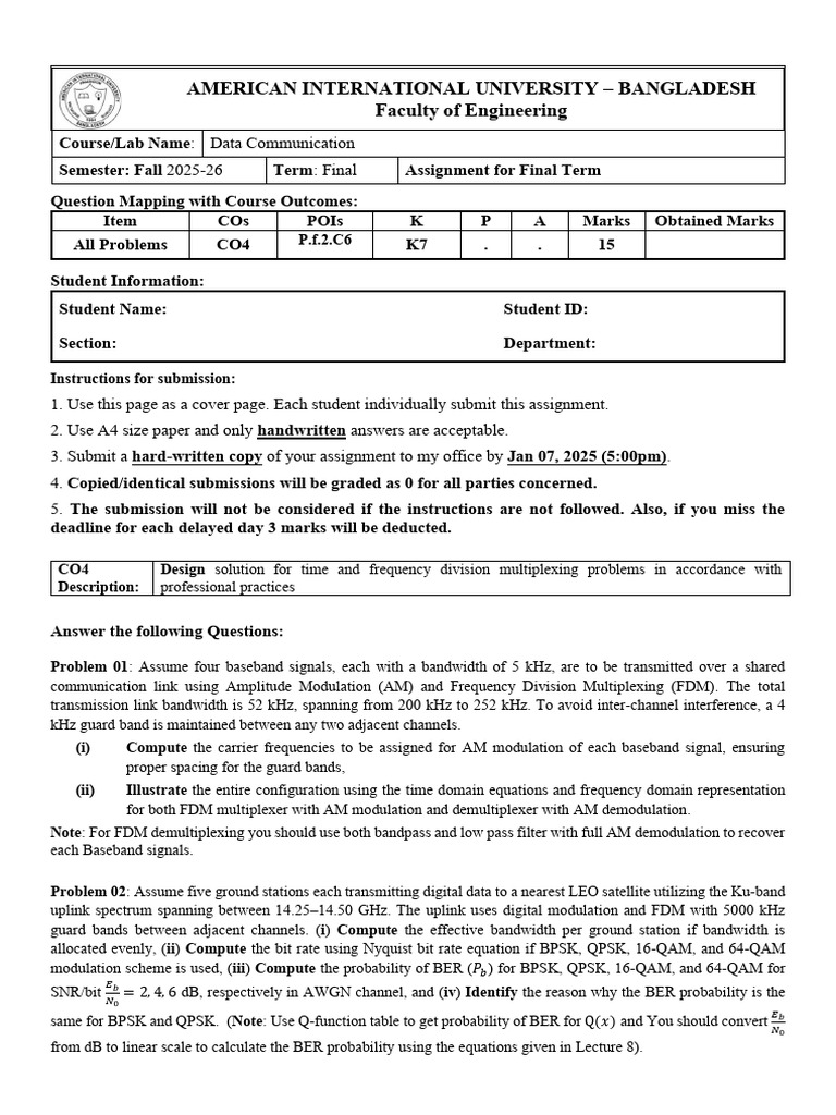 Data Communication Final Assignment 2025 | PDF | Bit Rate | Bandwidth ...
