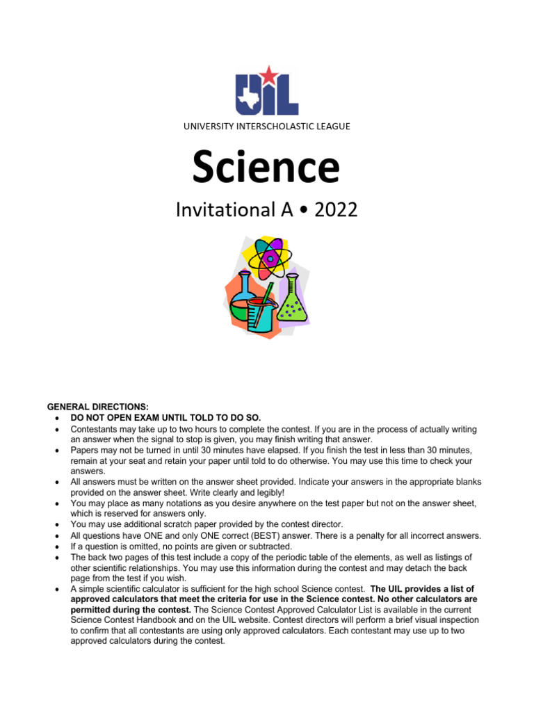 UIL Science Invitational A 2022 Guide | PDF | Force | Ionic Bonding