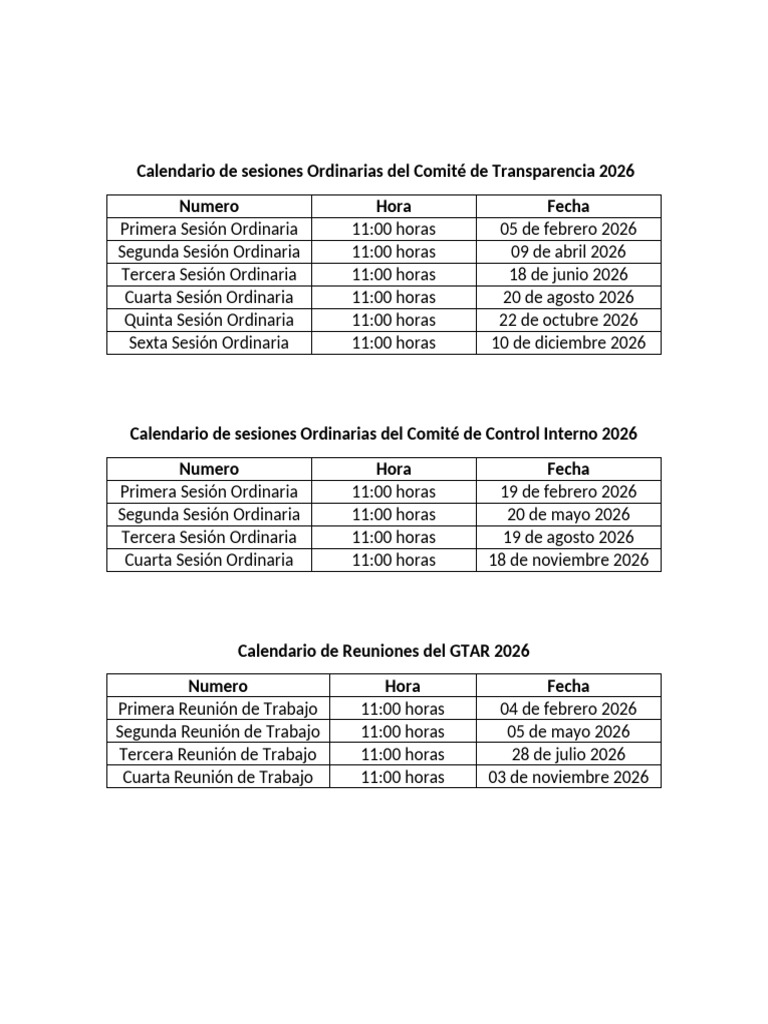 Calendario de Sesiones 2026 | PDF