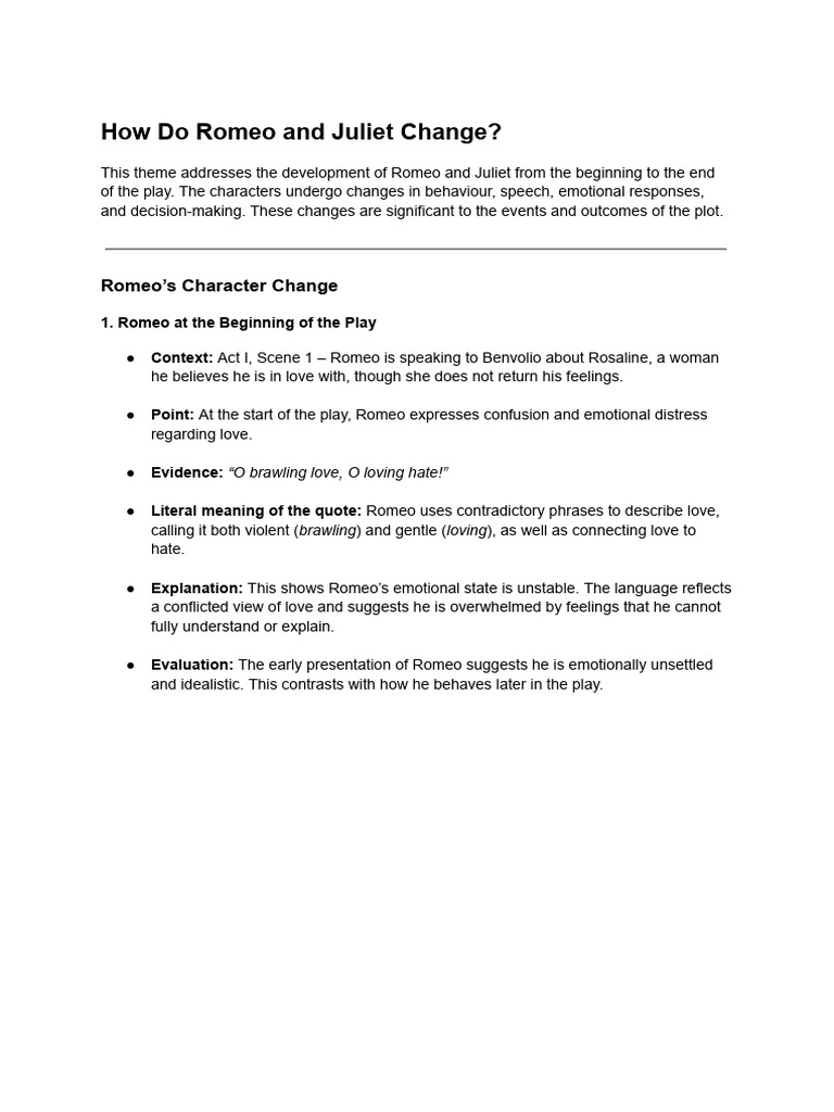 Character Evolution in Romeo and Juliet | PDF | Romeo And Juliet ...