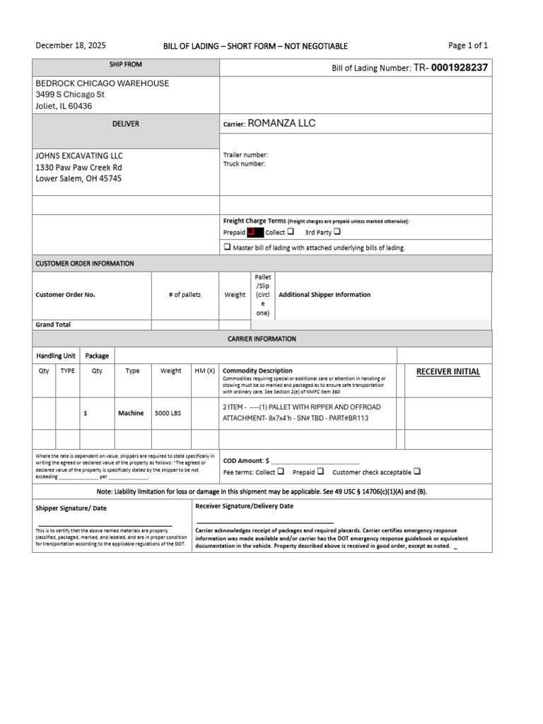 UPDATED BOL | PDF | Cargo | Bill Of Lading