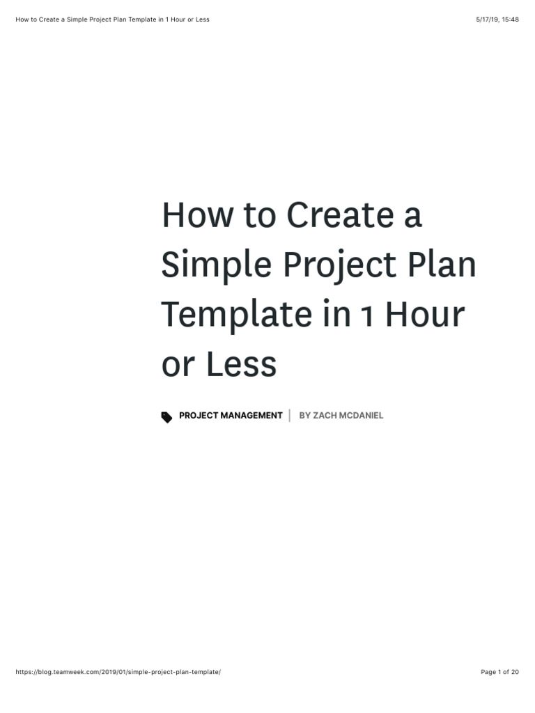 How to Create a Simple Project Plan Template in 1 Hour or Less | PDF ...