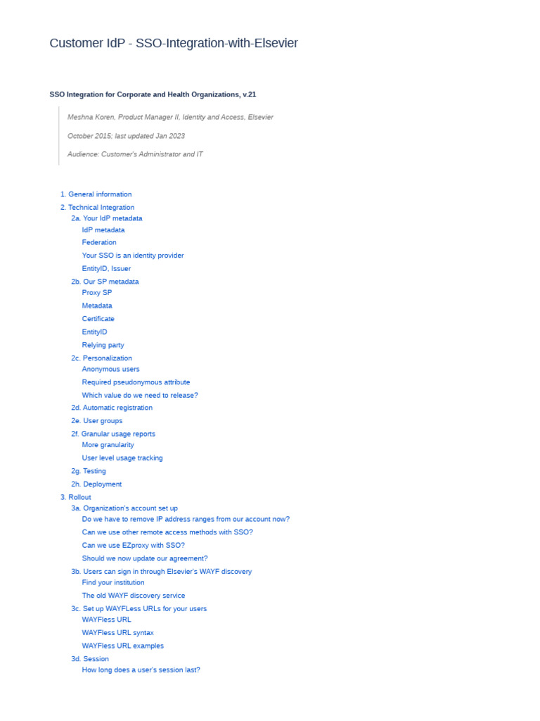 Elsevier SSO Integration Guide for IdPs | PDF | Computing | Information ...