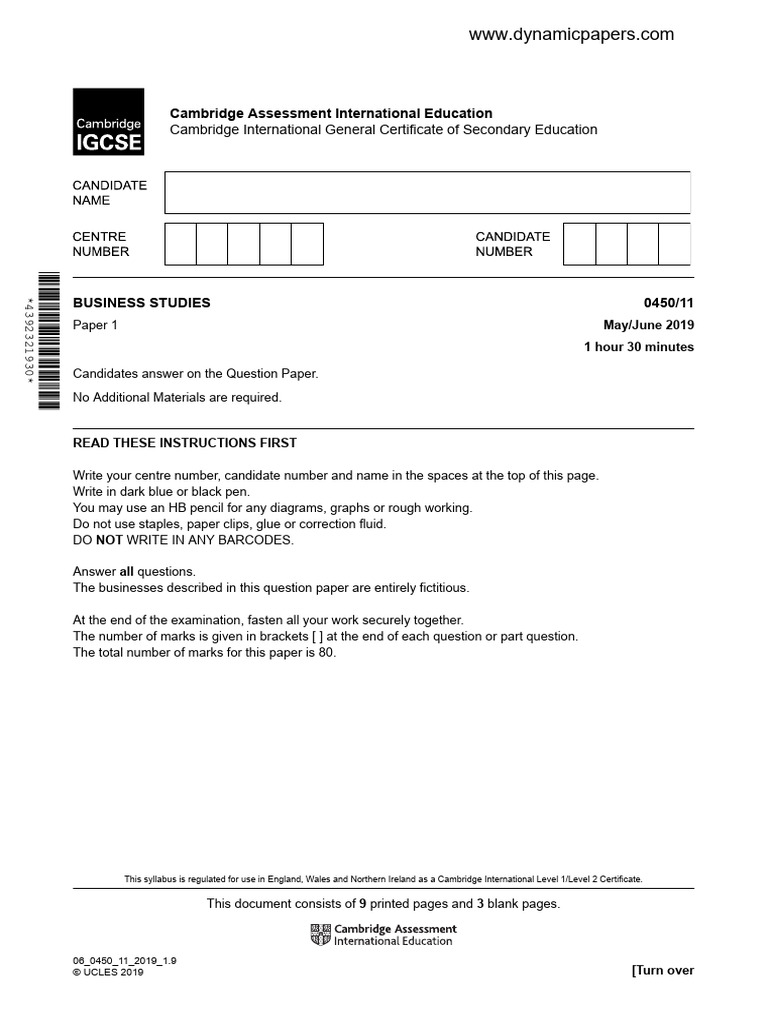 Cambridge IGCSE Business Studies Exam Paper | PDF | Pricing | Economies