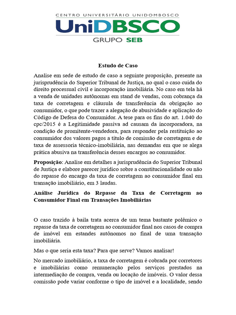 Taxa de Corretagem em Imóveis: Legalidade e Abusividade | PDF ...