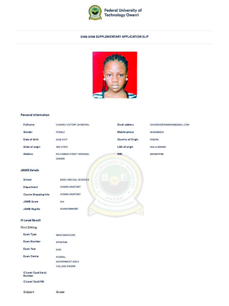 2025-2026 Supplementary Application Slip | PDF