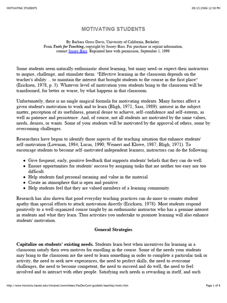 Strategies for Motivating Students | PDF | Motivation | Motivational