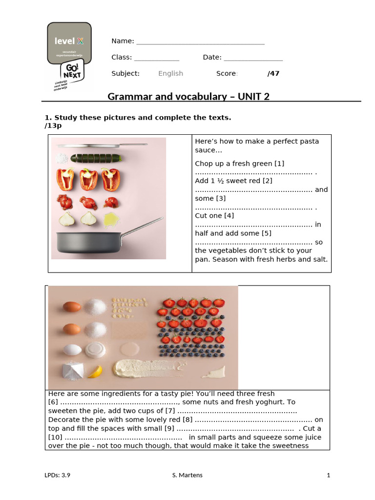 English Grammar and Vocabulary Exercise | PDF | Cuisine | Foods