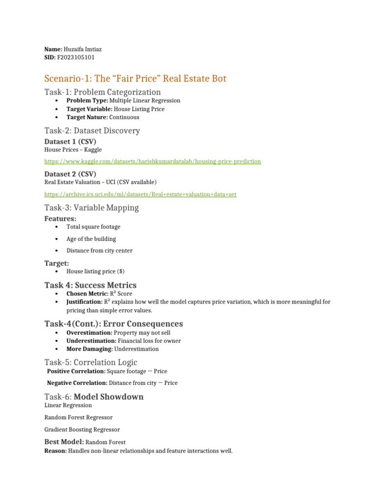 Assignment 1(Report)Huzaifa | PDF | Regression Analysis | Linear Regression