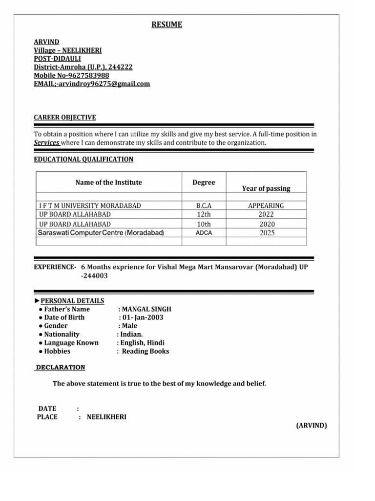 Arvind Resume Vishal | PDF