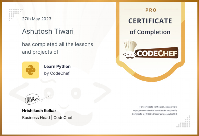 Ashutosh Tiwari's Python Course Completion | PDF