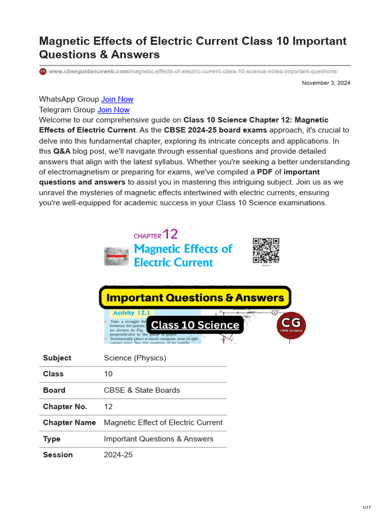 Class 10 Magnetic Effects Q&A Guide | PDF | Magnetic Field | Fuse ...