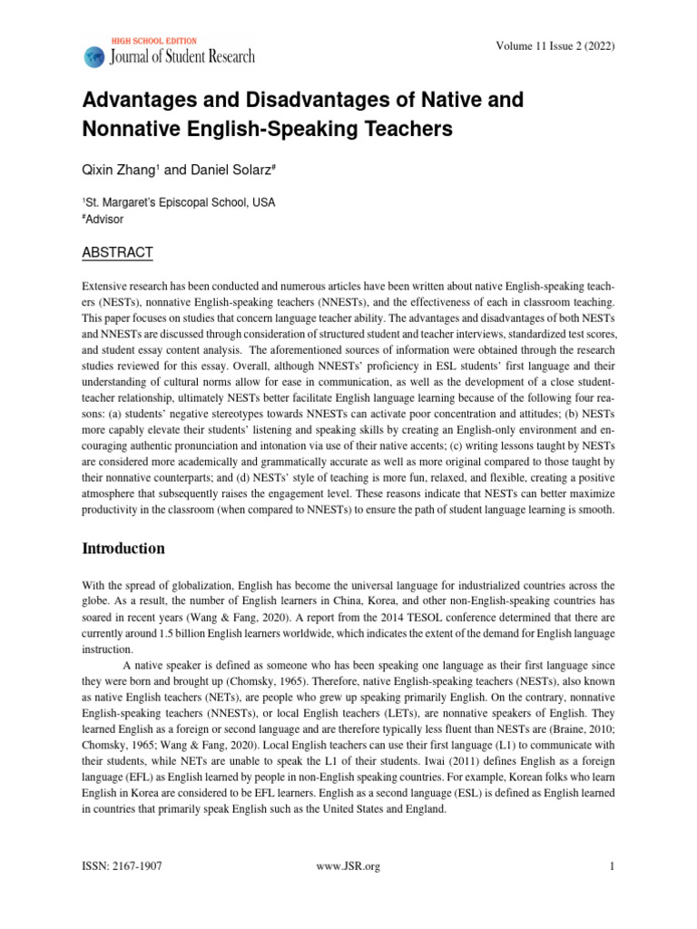Native vs. Nonnative English Teachers | PDF | English As A Second Or ...