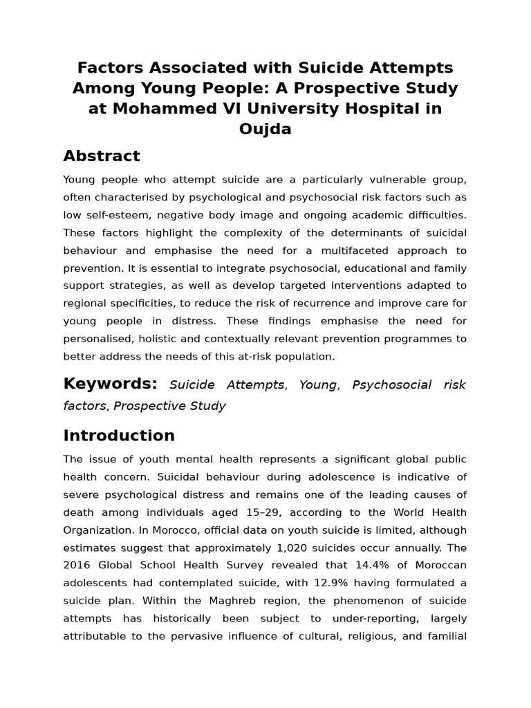 Youth Suicide Attempts: Risk Factors Study | PDF | Suicide | Mental Health