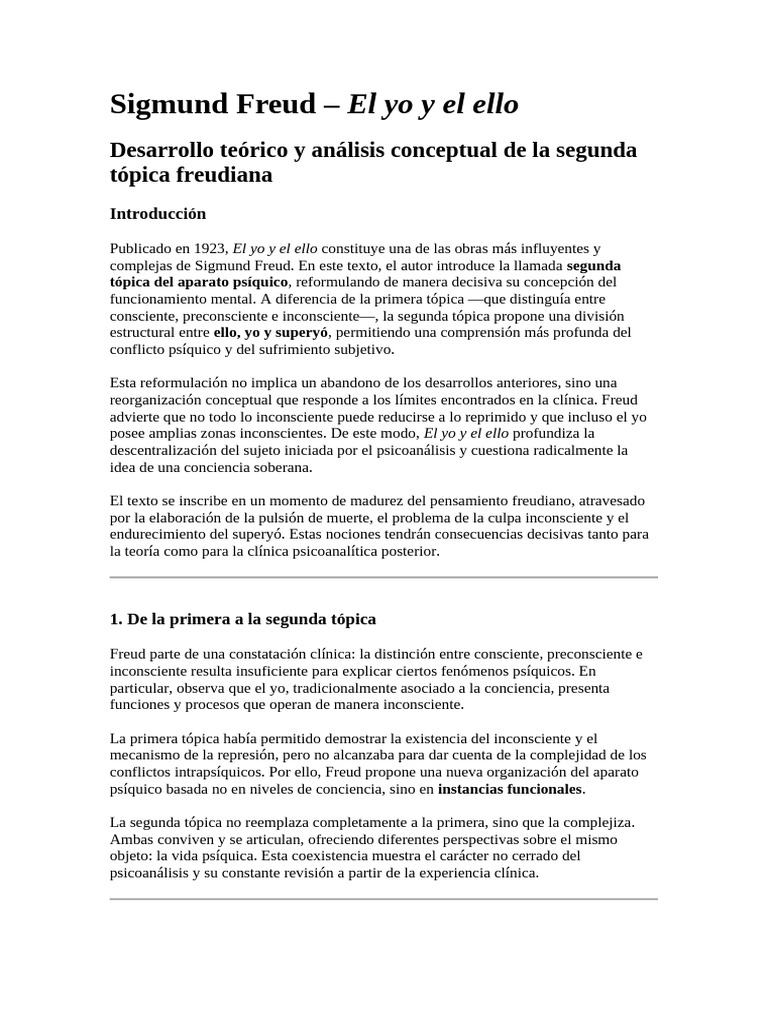Freud: El yo y el ello en psicoanálisis | PDF | Mente inconsciente ...