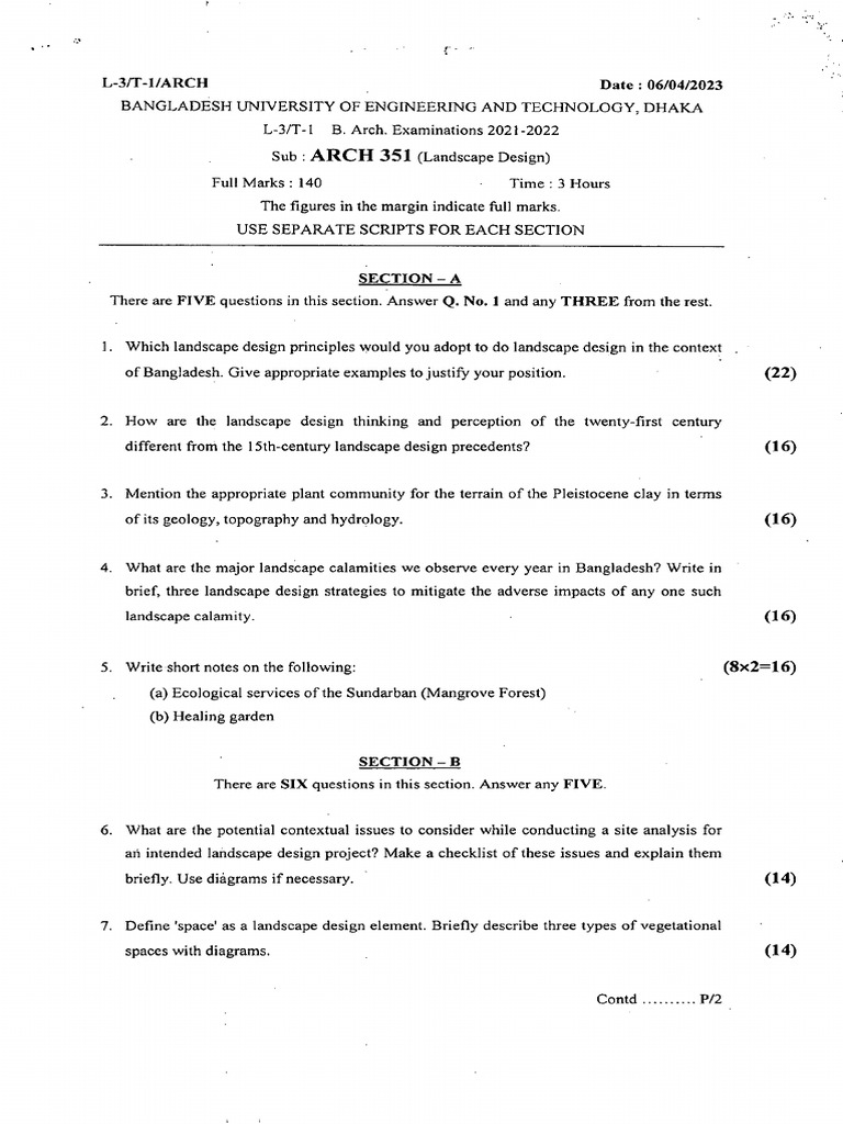 Landscape Design Exam Questions 2023 | PDF | Ecology | Landscape