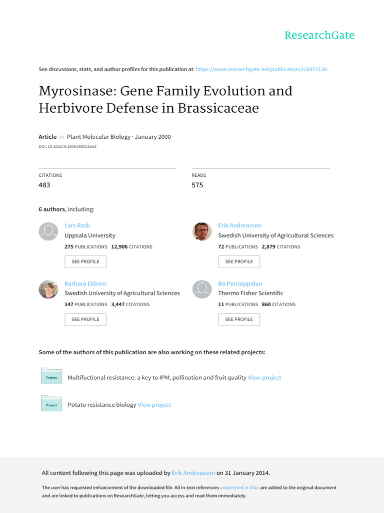 Myrosinase Gene Family Evolution and Her | PDF | Herbivore | Biology