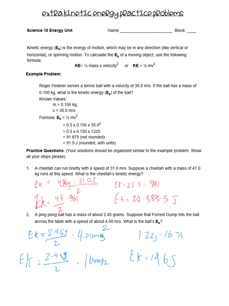 Ke Pe Extra Practice Problems | PDF