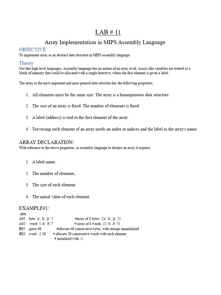 MIPS Assembly Array Implementation Guide | PDF