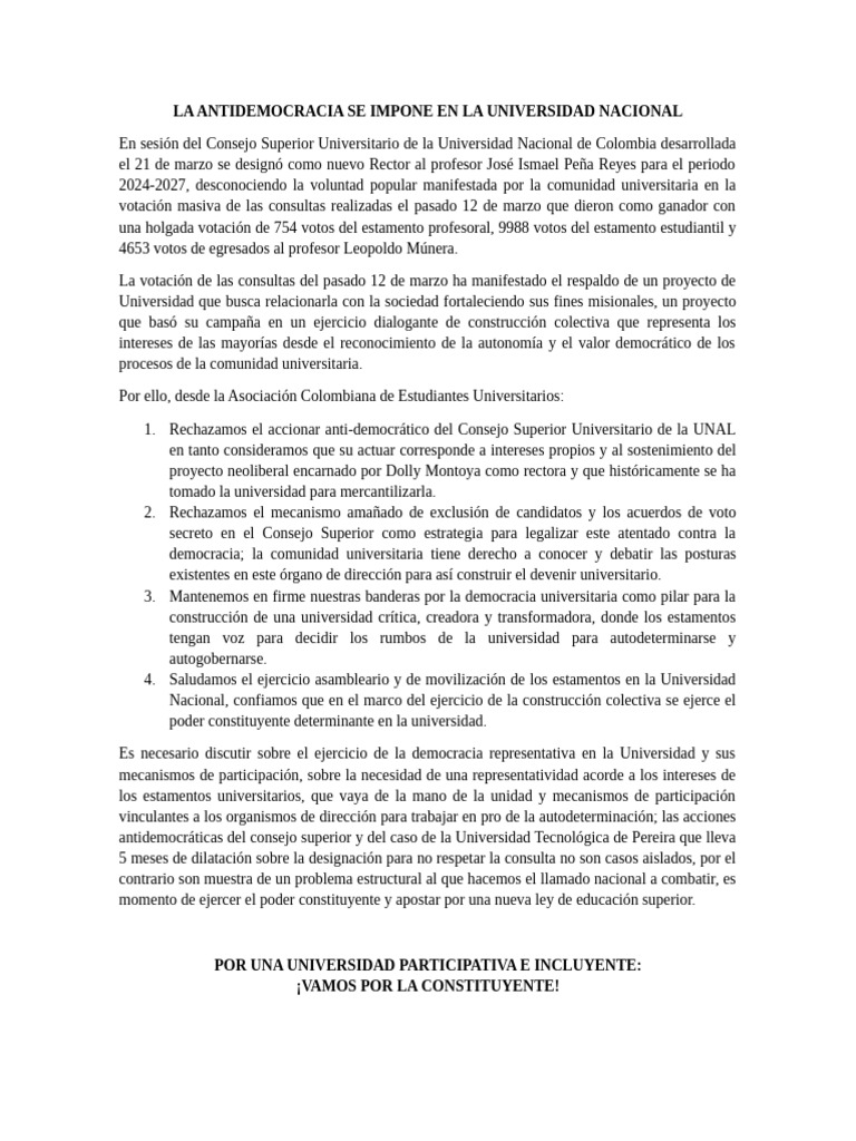 La Antidemocracia Se Impone en La Universidad Nacional | PDF ...