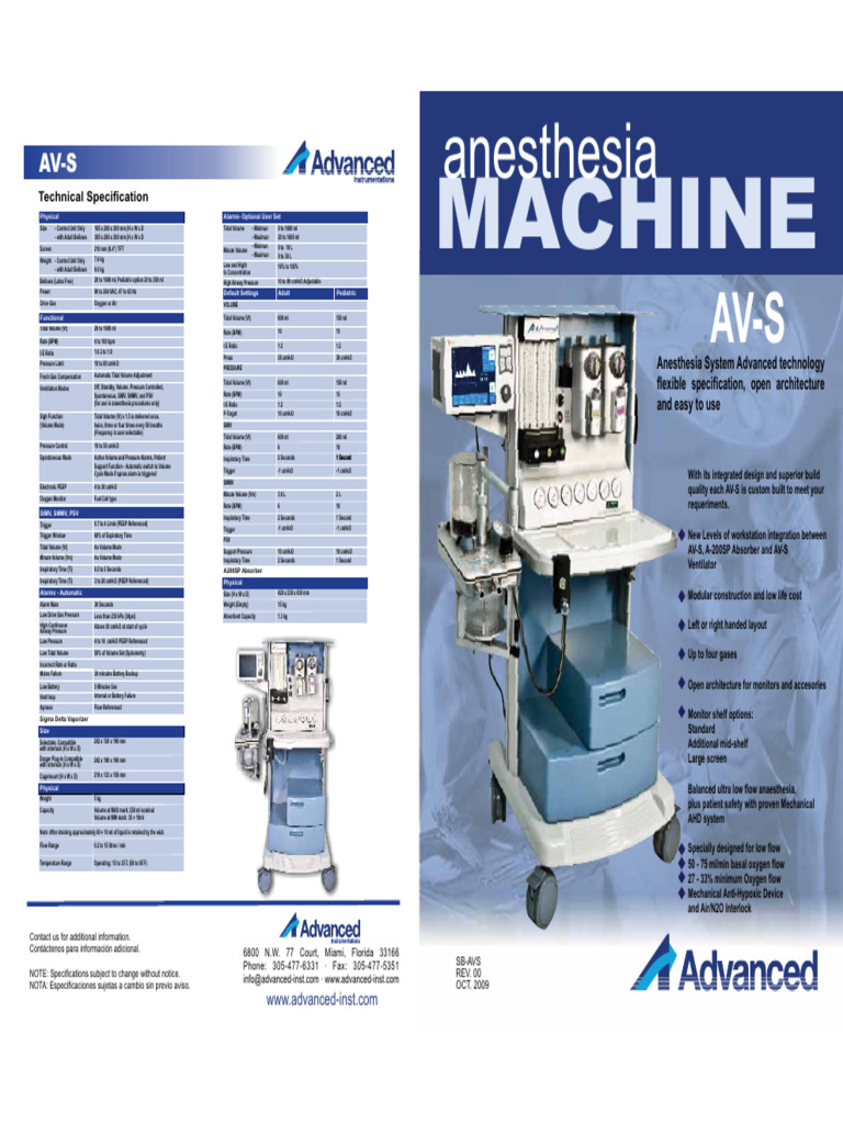 AV-S Anesthesia Ventilator Overview | PDF | Oxygen | Apnea