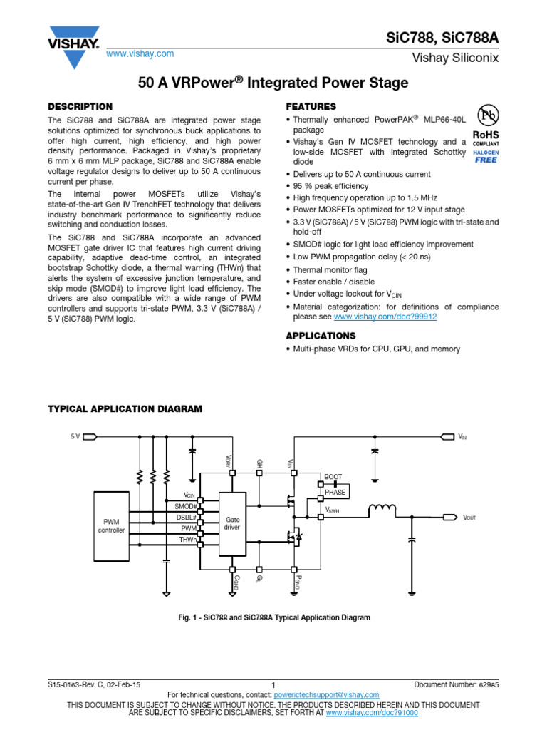SiC788/SiC788A Integrated Power Stage | PDF | Mosfet | Digital Electronics