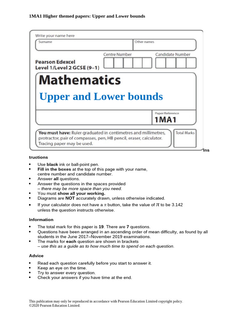 54a Upper and Lower Bounds_H_Question Paper | PDF | Mathematics