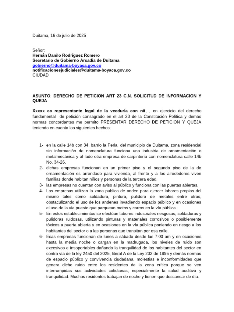 Derecho de Peticion Alcaldia Duitama | PDF | Petición | Derecho ...
