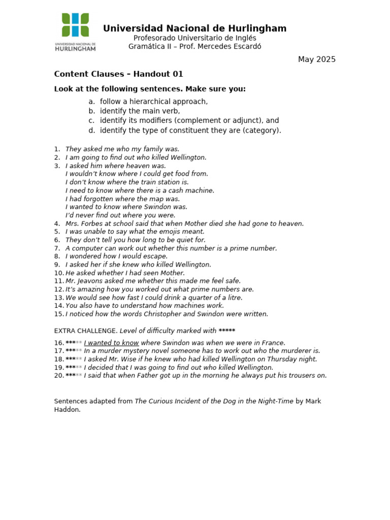 Content Clauses Grammar Handout | PDF