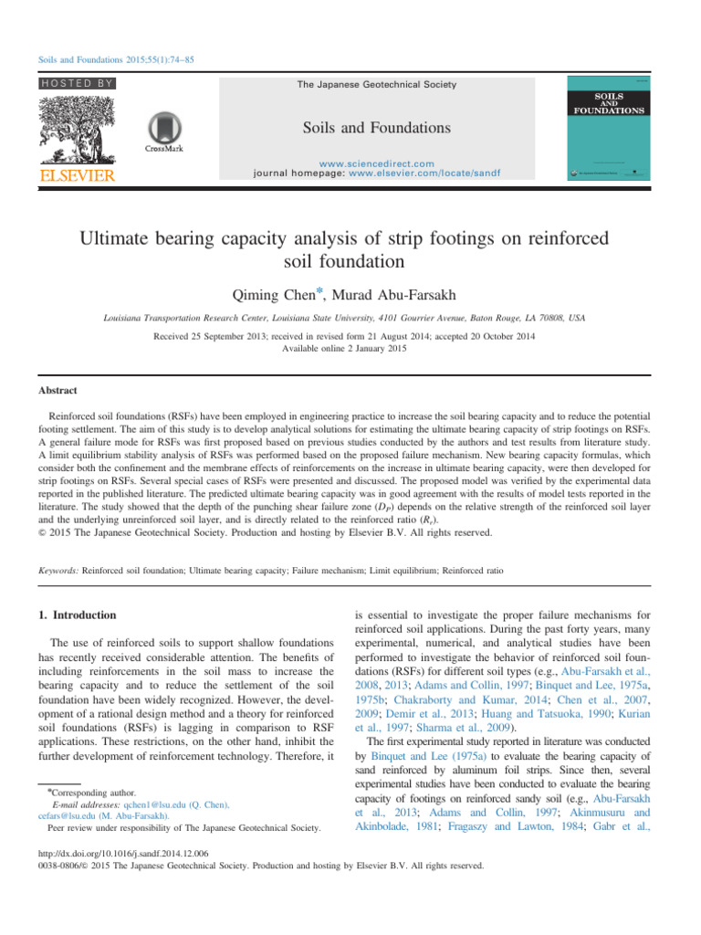 Ultimate Bearing Capacity of Strip Footings | PDF | Deformation ...