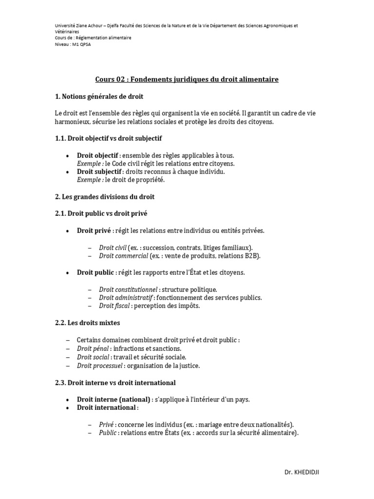 Fondements du droit alimentaire en M1 QPSA | PDF | Sécurité | Loi ...