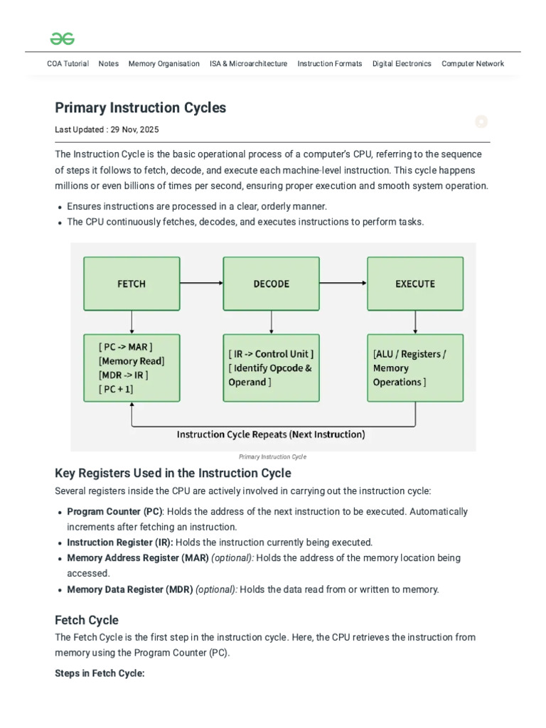 Primary Instruction Cycles - GeeksforGeeks | PDF | Central Processing ...