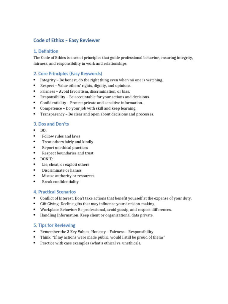 Code of Ethics Overview and Guidelines | PDF